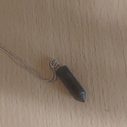 Labradorite necklace with 925 silver chain like new, green
