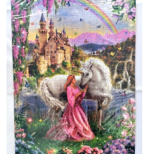 Framed Fairy and Unicorn artwork like new, 35x50cm with framed puzzle