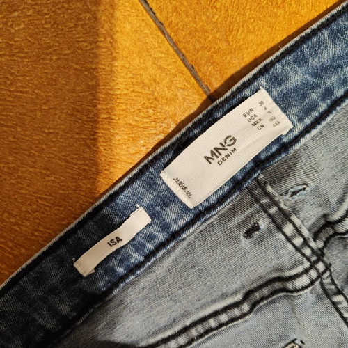 Mango slim fit elastic jeans with frayed hems like new, blue, size S