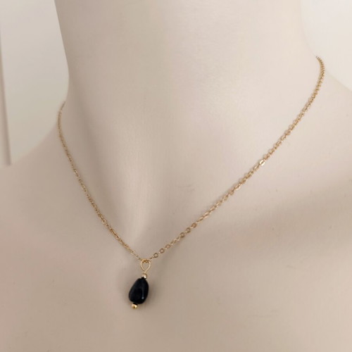 Minimal handmade 18K gold plated stainless steel necklace with black tourmaline