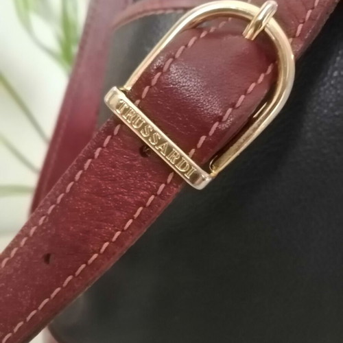 Trussardi shoulder and crossbody bag used black with brown leather details