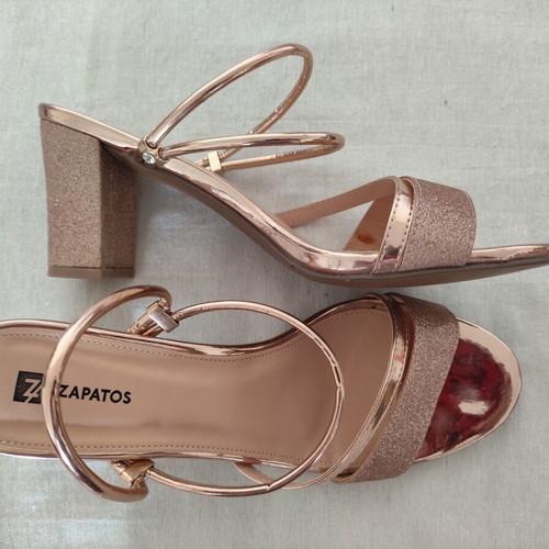 Zapatos block heel sandals like new, rose gold size 42