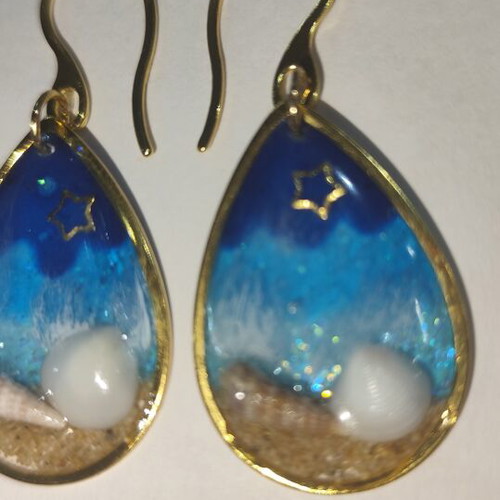 Earrings "Sea in a Drop" new, handmade with UV resin and surgical steel hooks