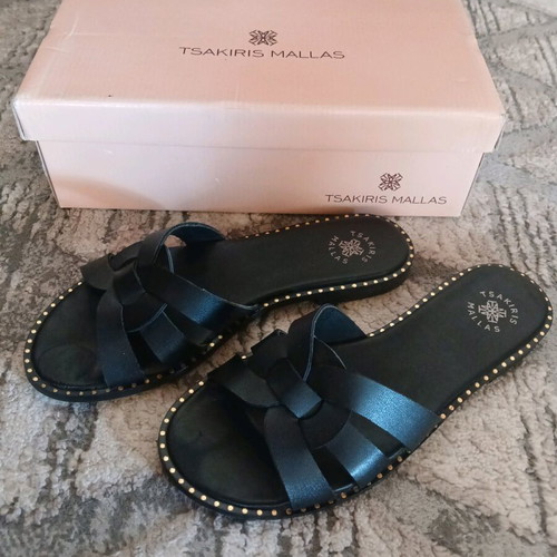 Tsakiris Mallas flat sandals used, size 38, black