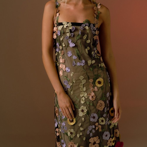 Maxi dress A-Style new, floral 3D lace appliqué, small size