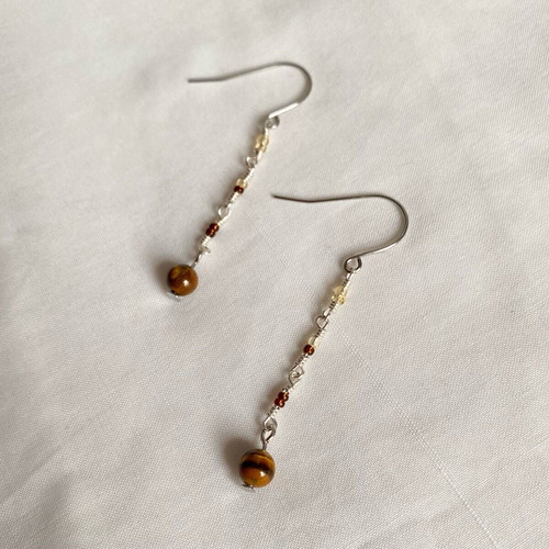 Handmade earrings with tiger eye beads, silver and brown