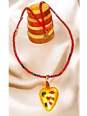 Handmade necklace Chrysi Kardia new with crystal beads and heart pendant