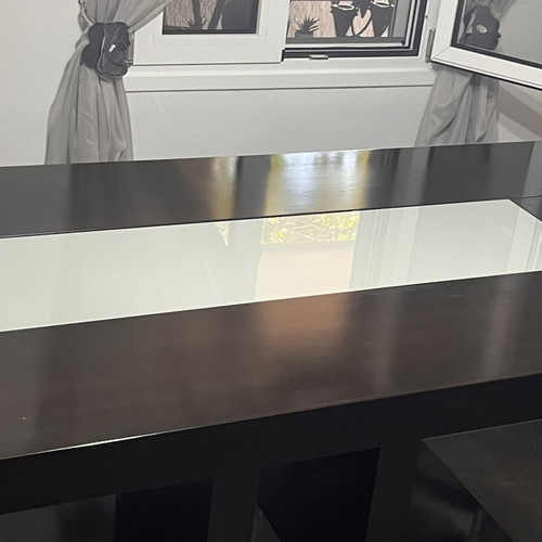 Extendable dining table made of solid wood with glass surface, like new