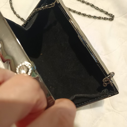 Clutch By EDUU platinum color with strass and chain strap like new