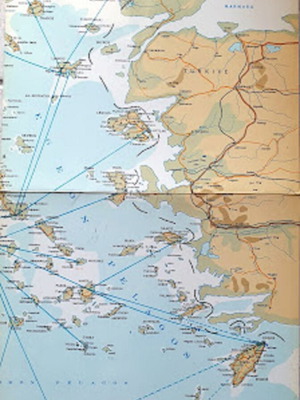 Χάρτες Ελλάδας από Olympic Airways σαν καινούργιο, σετ 3