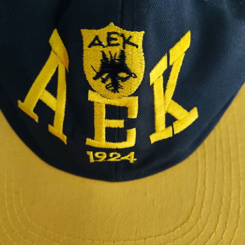 Vintage AEK 1924 Snapback Cap used, 90s era, black and yellow
