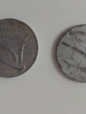 10 Lira coins Italy used, pack of 2, 1968