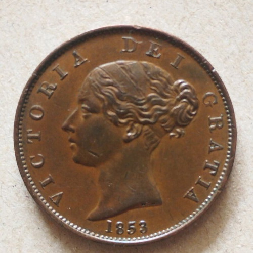 Half Penny 1853 Coin of Great Britain used, copper