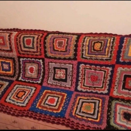 Knitted handmade wool blanket used, 1.90×1.10 m