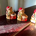  4 Vintage Μικρά Χριστουγεννιάτικα Κηροπήγια Αρκουδάκια