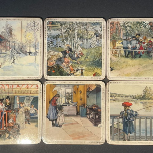 Vintage coasters set of 6 with Carl Larsson artwork, like new