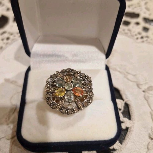 Tsagkarakis ring made of silver and gold with precious stones like new