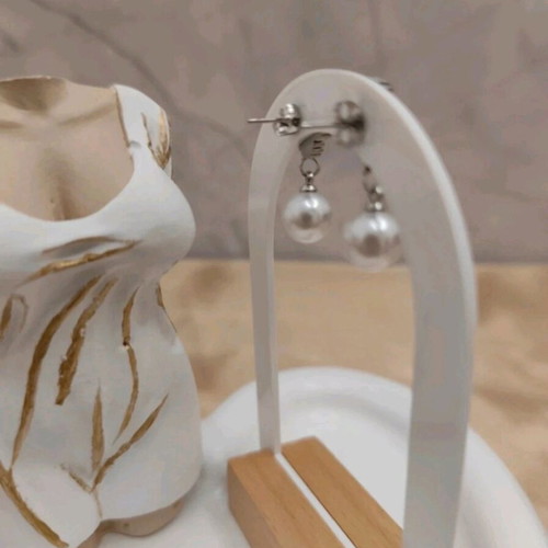 Steel earrings with pearl new, stainless silver color