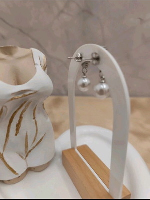 Steel earrings with pearl new, stainless silver color