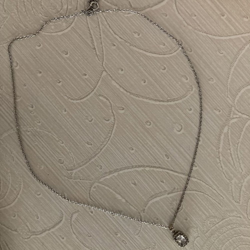 Kostis Jewellery stainless steel necklace with square rosette pendant and white zircon stones like new