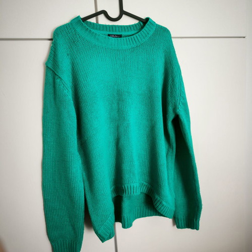 Turquoise women's blouse Large like new with silver studs asymmetrical