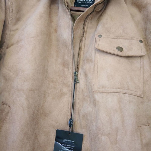 Beige Italian jacket new, plastic-coated leather