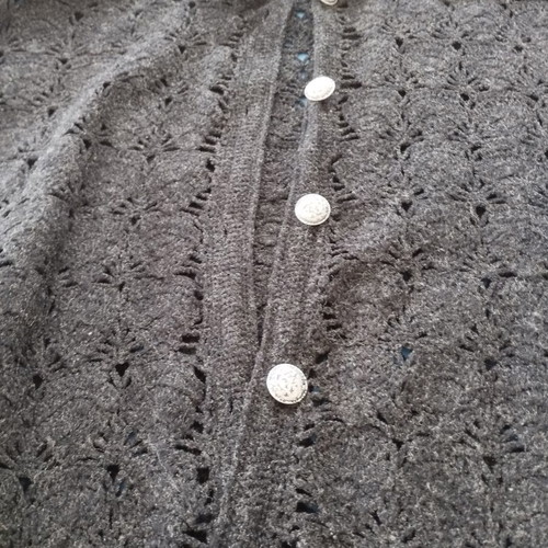 Vintage black knitted cardigan with silver thread and metal buttons size M like new