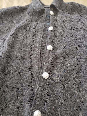 Vintage black knitted cardigan with silver thread and metal buttons size M like new