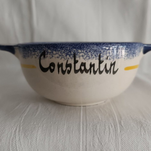 Personalized French ceramic bowl like new, hand-painted