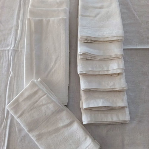 White tablecloth set with 12 large embroidered napkins like new