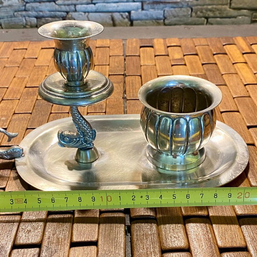 Candlestick made of alpaca alloy used, vintage, from Holland