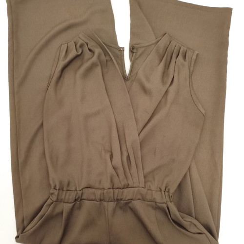 Khaki Wrap Jumpsuit One Size Like New with Pockets and Elastic Waist
