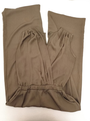 Khaki Wrap Jumpsuit One Size Like New with Pockets and Elastic Waist
