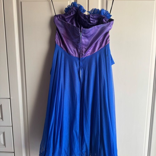 Vintage strapless dress 80s blue with fabric roses size 46 like new