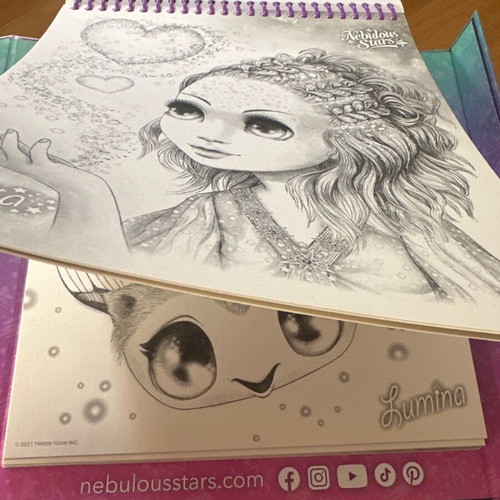 Nebulous Stars painting block with 20 images, 15 watercolor pencils and brush pen