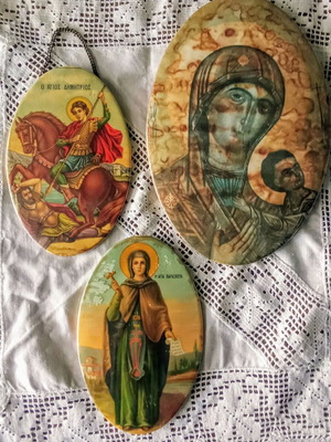 Religious icons used, set of 3 with religious book gift