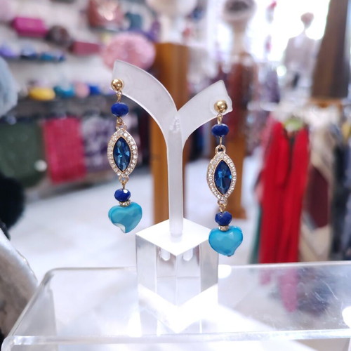 Azure Ocean handmade earrings with marquise crystals and turquoise hearts new