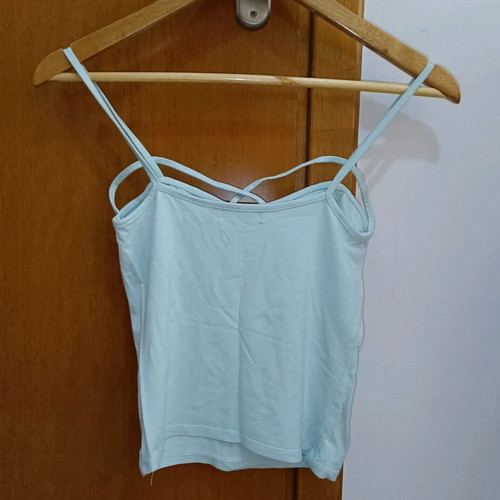 Bershka light blue top like new with straps and crisscross cords