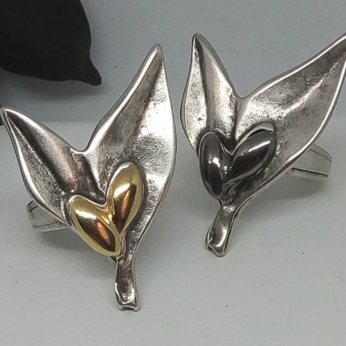 Handmade Olive Leaves Statement Ring with Dark Metallic Detail, Adjustable