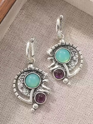 Handmade earrings new with turquoise and purple stones