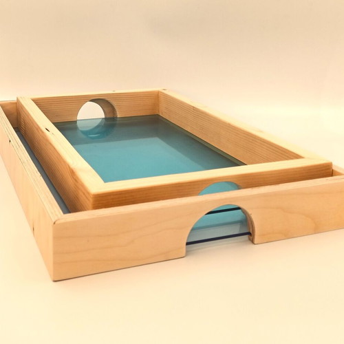 Serving trays new, handmade wood and plexiglass, made in Greece