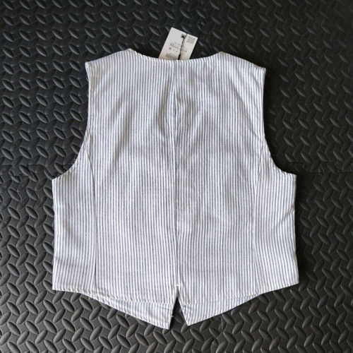 Zara women's vest white with blue stripes and metallic thread new