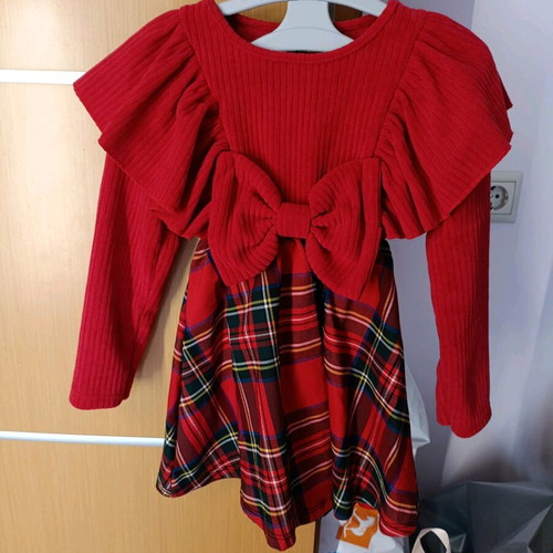 Red checked dress new for 2 years with rib knit top