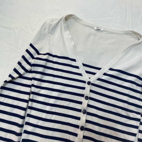 Cardigan with buttons white and blue stripes used, size S