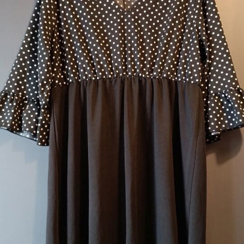 Plus size dress 3/4 sleeve new, black and white polka dot empire line