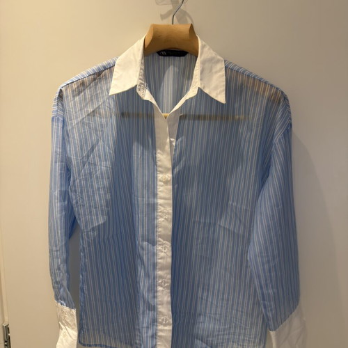 Zara baby blue striped shirt like new, size S fits M loose style
