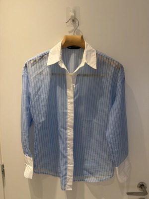 Zara baby blue striped shirt like new, size S fits M loose style