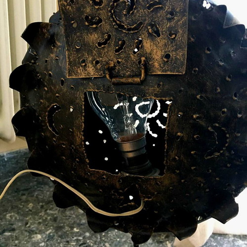 Table iron lamp used, black-brown color