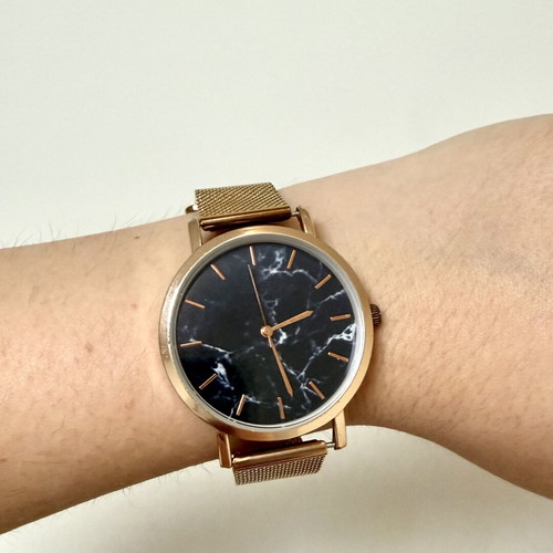 Minimalist watch new, stainless steel rose gold black marble unisex