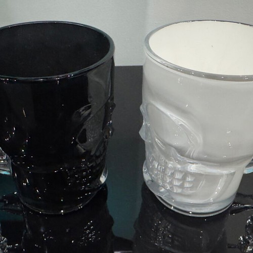Set of 2 glass skull mugs used, handmade painted